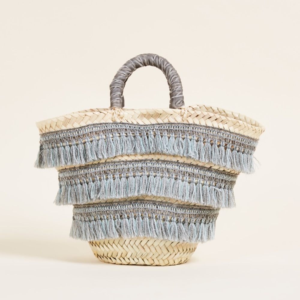 Caterina Bertini fringed straw tote